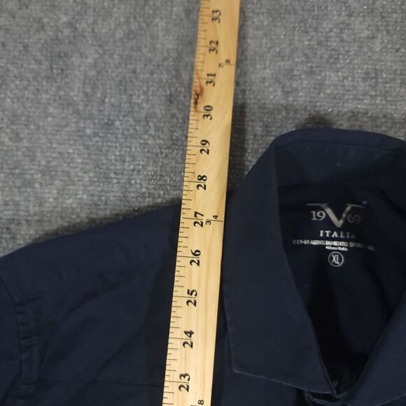 VERSACE 19V69 ITALIA Shirt Mens XL Navy Long Sleeve Snap Button Up Pockets - Picture 5 of 9
